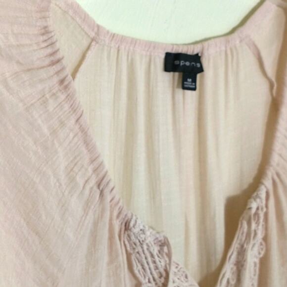 Spence Boho Tunic Top Women's Sz M Tan Adjustable Tie 3/4 Sleeve Pullover Lace - Picture 10 of 16
